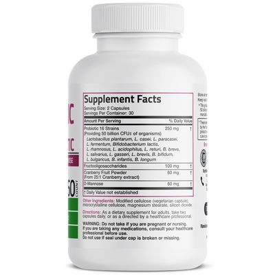 Bronson Women's Probiotic 50 Billion CFU + Prebiotic with Cranberry & D-Mannose - Vaginal Health, Healthy Digestion, Immune Function and Urinary Tract Support, Non-GMO, 60 Vegetarian Capsules