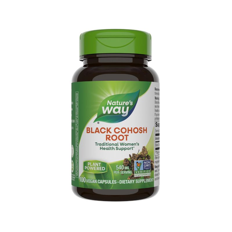 Nature's Way Black Cohosh Root, Traditional Women's Health Support*, 540 mg per Serving, Non-GMO Project Verified, Vegan, 100 Capsules (Packaging May Vary)