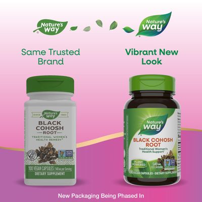 Nature's Way Black Cohosh Root, Traditional Women's Health Support*, 540 mg per Serving, Non-GMO Project Verified, Vegan, 100 Capsules (Packaging May Vary)