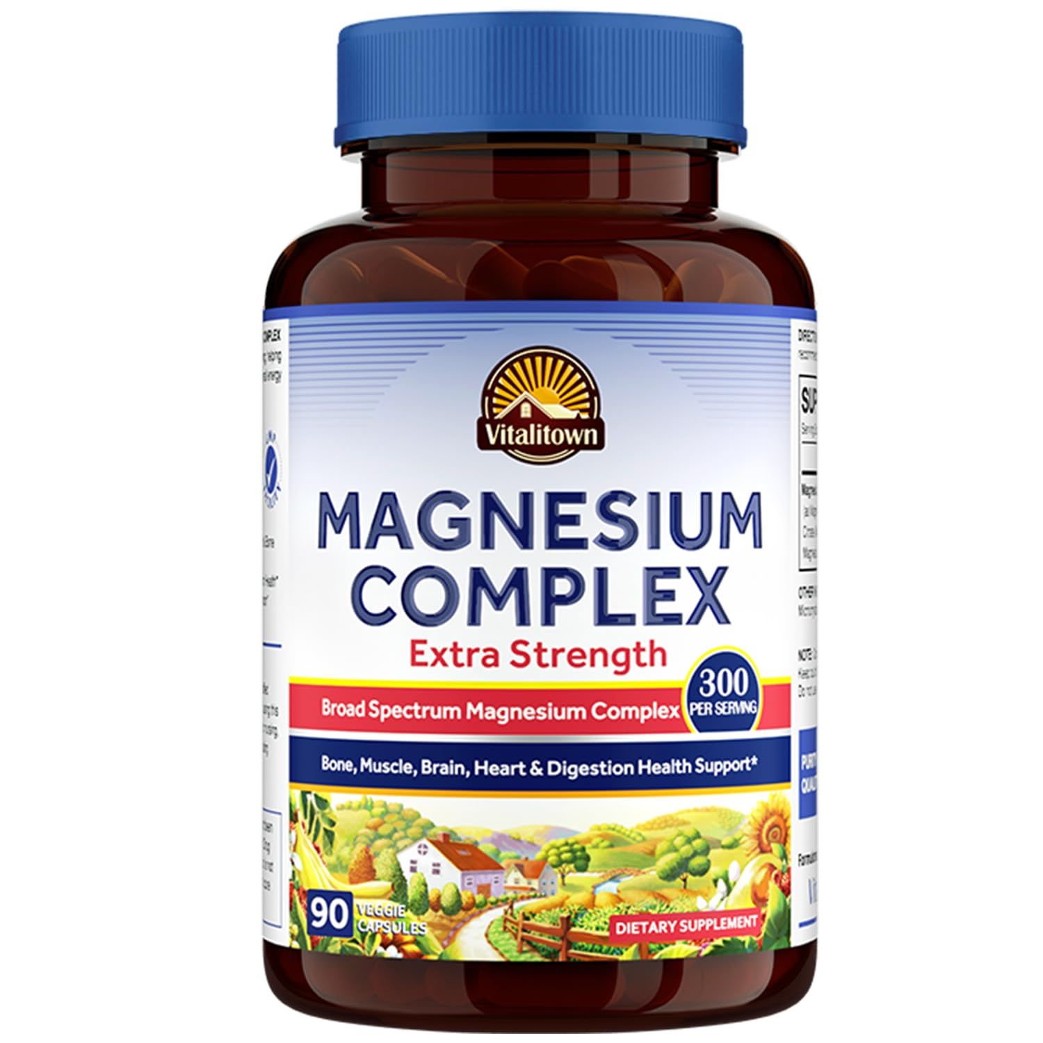 Vitalitown Magnesium Complex Supplement | 300mg Elemental Magnesium | Magnesium Citrate Glycinate Taurate Malate | Non-GMO, No Gluten, 90 Vegan Magnesium Capsules for Bone Muscle Brain Heart