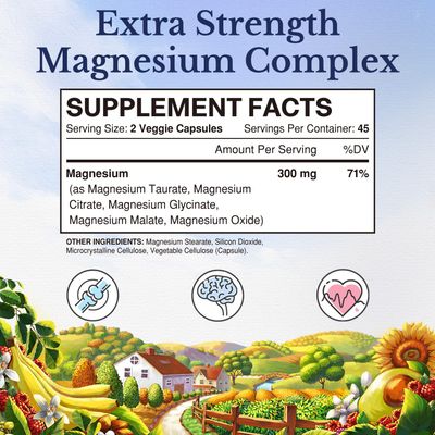 Vitalitown Magnesium Complex Supplement | 300mg Elemental Magnesium | Magnesium Citrate Glycinate Taurate Malate | Non-GMO, No Gluten, 90 Vegan Magnesium Capsules for Bone Muscle Brain Heart
