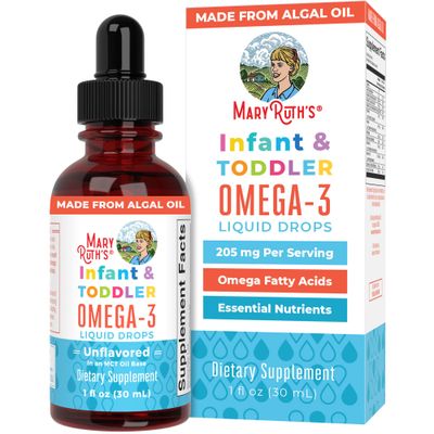 MaryRuth&#39;s Infant and Toddler Omega-3 Liquid Drops by | 200mg DHA and 2mg EPA Per Serving | Overall Wellness and Healthy Development | Unflavored | 1 Fl Oz