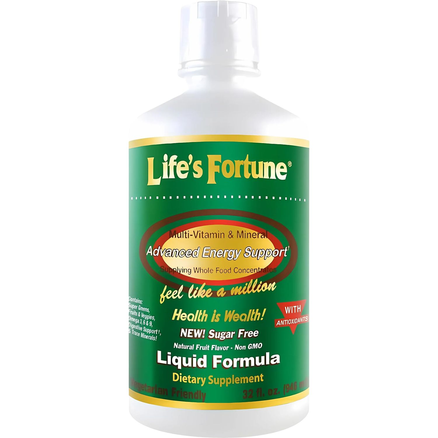 Life&#39;s Fortune Whole Food Multivitamin Liquid, Natural Energy Source, Full of Vitamins, Amino Acids, Enzymes, Greens, Fruits, Veggies, 32 Fluid Ounces