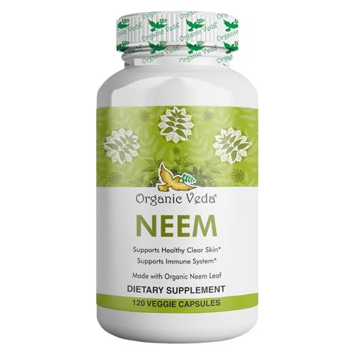 Organic Veda Neem Capsules, 1000mg - Organic Herbal Supplement Made with Ayurvedic India Neem Leaf Powder - Supports Radiant Skin, Immune, Detox, Healthy Inflammatory Response - 120 Veggie Capsules
