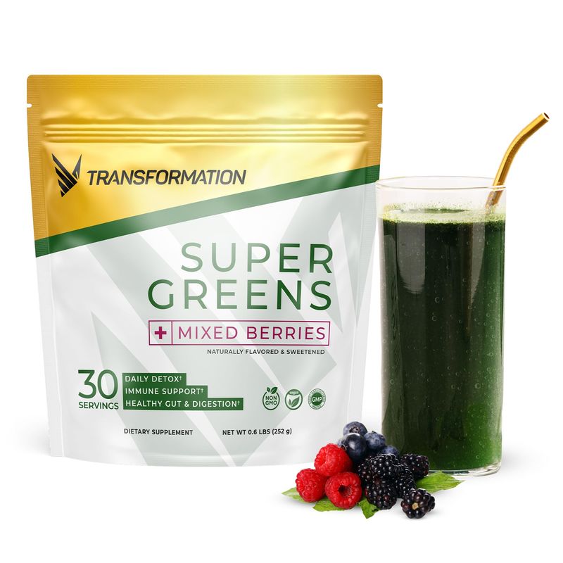 Transformation Super Greens Superfood Green Juice Powder - Immune &amp; Energy Support | Natural Ingredients | Detoxifying &amp; Alkalizing Minerals - Spirulina, Chlorella, Wheatgrass, Spinach, Alfalfa