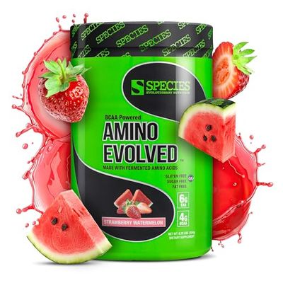 Species Nutrition Amino Evolved EAA &amp; BCAA Powder, Fermented Amino Acids, Branched Chain Amino Acid Muscle Recovery &amp; Endurance, Pre &amp; Post Workout Supplement (Strawberry Watermelon, 30 Servings)