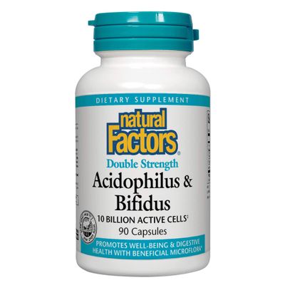 Natural Factors, Acidophilus &amp; Bifidus Double Strength, Probiotic and Prebiotic Formula, 90 Capsules