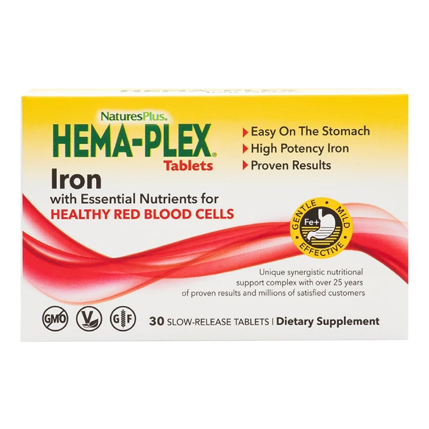 NaturesPlus Hema-Plex Iron - 30 Slow-Release Tablets, Pack of 2 - Total Blood Health - 85 mg Chelated Iron - with Vitamin C &amp; Bioflavonoids - Non GMO, Vegetarian &amp; Gluten Free - 60 Total Servings