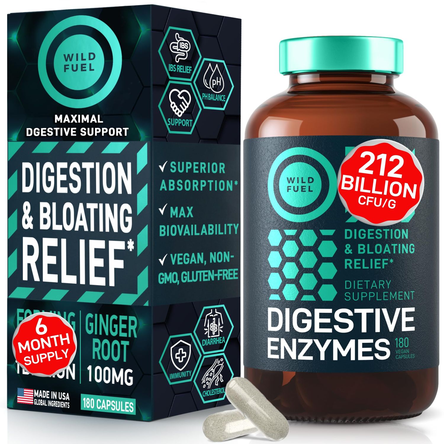 Digestive Enzymes with Probiotics and Prebiotics - Gut Health, Digestion IBS Supplement with Artichoke Ginger Turmeric - Vegan Probiotic Enzymes Digestive Health and Bloating Relief - 180 Caps