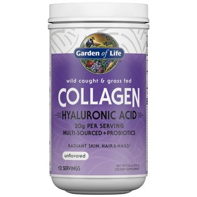 Garden of Life Marine &amp; Grass-Fed Collagen Peptides Powder Supplement (Type I, III) with Probiotics, BCAAs &amp; Hyaluronic Acid for Radiant Hair, Skin &amp; Nails - Unflavored, 20g per Serving, 12 Servings