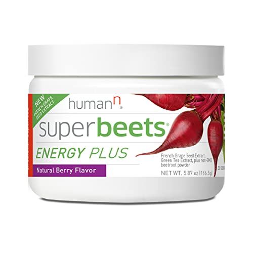 HumanN SuperBeets Energy Plus with Grape Seed Extract - Beet Root Powder, Green Tea Extract, Caffeine, Vitamin C - Non-GMO - 5.87oz