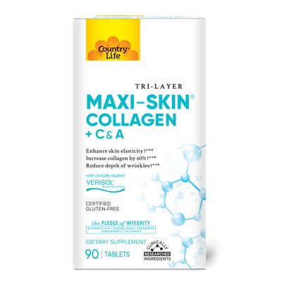 Country Life Verisol Collagen Peptides Tablets - Reduce Depth of W[KB2] rinkles &amp; Enhance Skin Elasticity-90 Tablets-Includes Vitamin A&amp;C - Collagen Powder for Women &amp; Men - Boost Skin Collagen by 60%