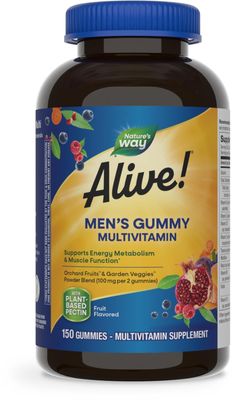Nature&#39;s Way Alive! Men&#39;s Daily Gummy Multivitamin, Supports Energy Metabolism &amp; Muscle Function*, B-Vitamins, Gluten-Free, Vegetarian, Fruit Flavored, 150 Gummies (Packaging May Vary)