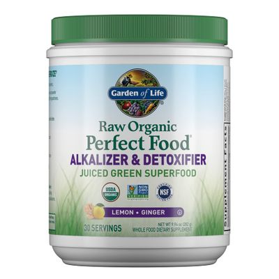 Garden of Life Raw Organic Perfect Food Alkalizer &amp; Detoxifier Juiced Greens Superfood Powder - Lemon Ginger, 30 Servings - Non-GMO, Gluten Free Whole Food Dietary Supplement, Plus Probiotics