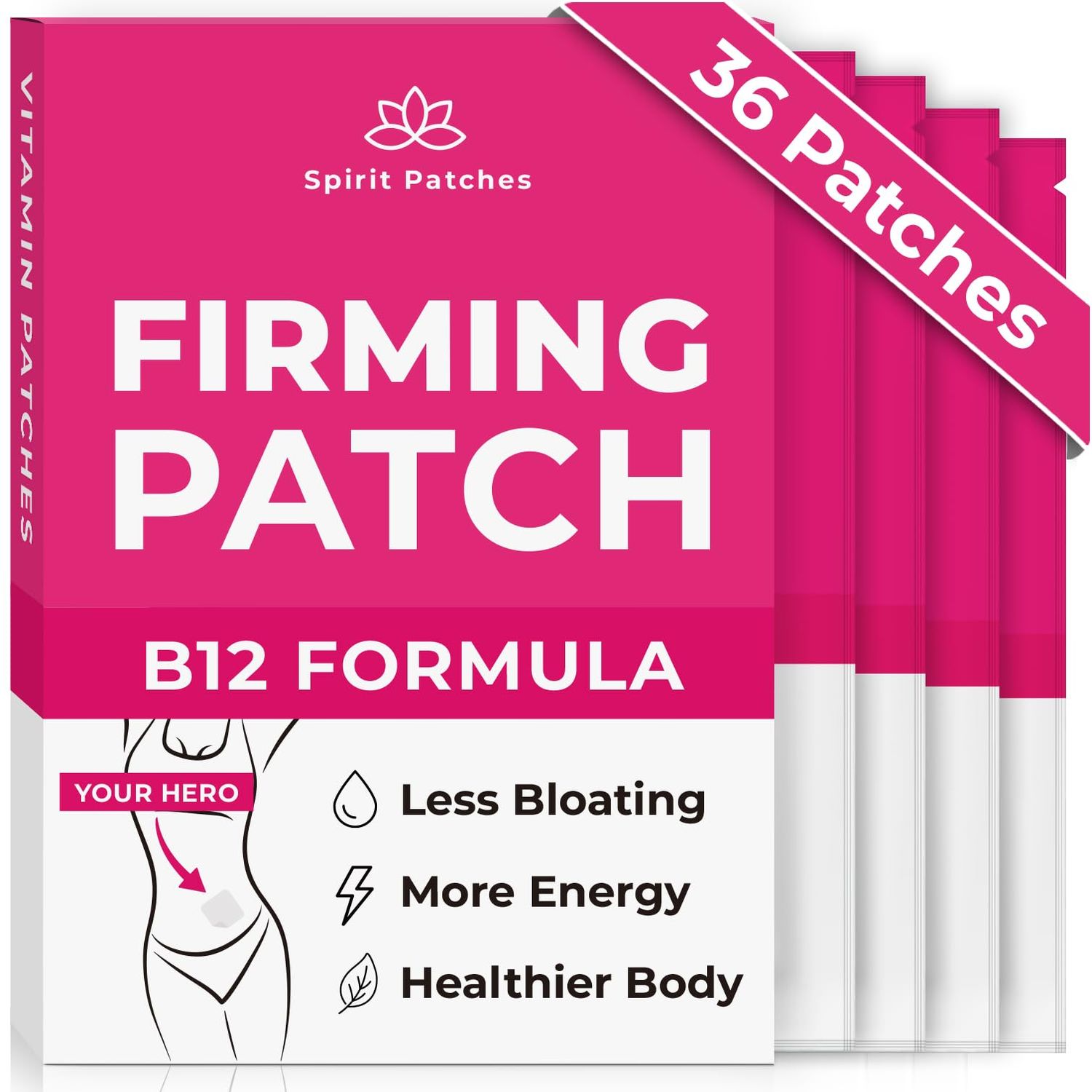 Firming B12 Patches (Pack of 36) - 100% Natural Vitamin Patches for Women, Energy &amp; Body Support, Self-Adhesive Transparent Patches - Enhanced Formula