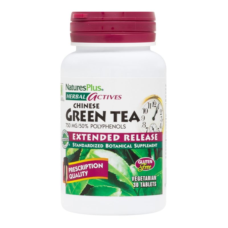 Natures Plus Herbal Actives Chinese Green Tea, Extended Release - 750 mg - Overall Well-Being - 30 Vegetarian Tablets (30 Servings)