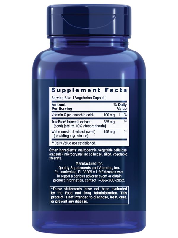 Life Extension Optimized Broccoli with Myrosinase, Liver and Detox Supplement, Advanced bioavailable, Once-Daily, Non-GMO, Vegetarian, Gluten-Free, 30 Capsules