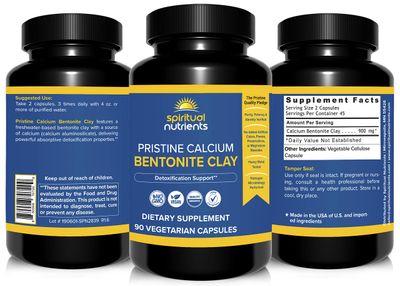 Spiritual Nutrients Pristine Calcium Bentonite Clay | Whole Body Detoxification, Featuring Calcium Aluminosilicate | Non-GMO, Vegan | 90 Capsules
