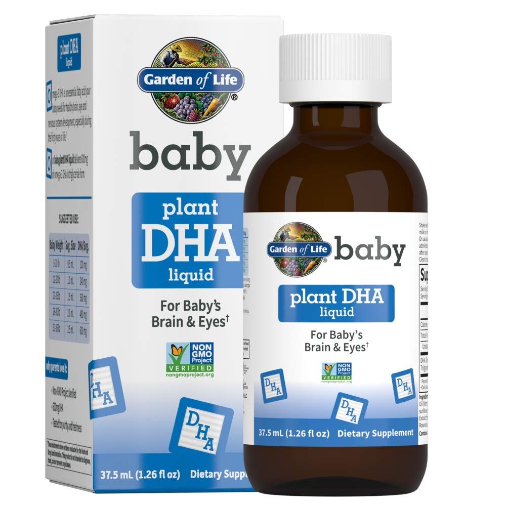 Garden of Life Baby DHA Drops, 600mg Omega 3 DHA Vegan for Baby&#39;s Brain &amp; Eyes from Vegetarian Friendly Plant Based Sources (No Fish Oil) for Babies &amp; Toddlers, 37.5 mL (1.26 fl oz) Liquid