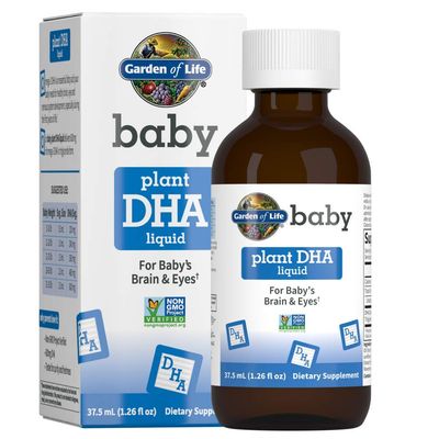 Garden of Life Baby DHA Drops, 600mg Omega 3 DHA Vegan for Baby&#39;s Brain &amp; Eyes from Vegetarian Friendly Plant Based Sources (No Fish Oil) for Babies &amp; Toddlers, 37.5 mL (1.26 fl oz) Liquid
