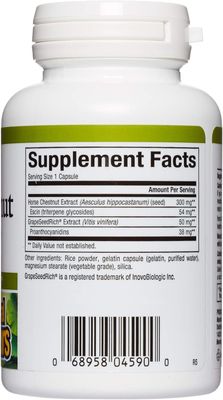 HerbalFactors by Natural Factors, Horse Chestnut, Antioxidant Support for a Healthy Circulatory System and Veins with GrapeSeedRich, 60 capsules (60 servings)