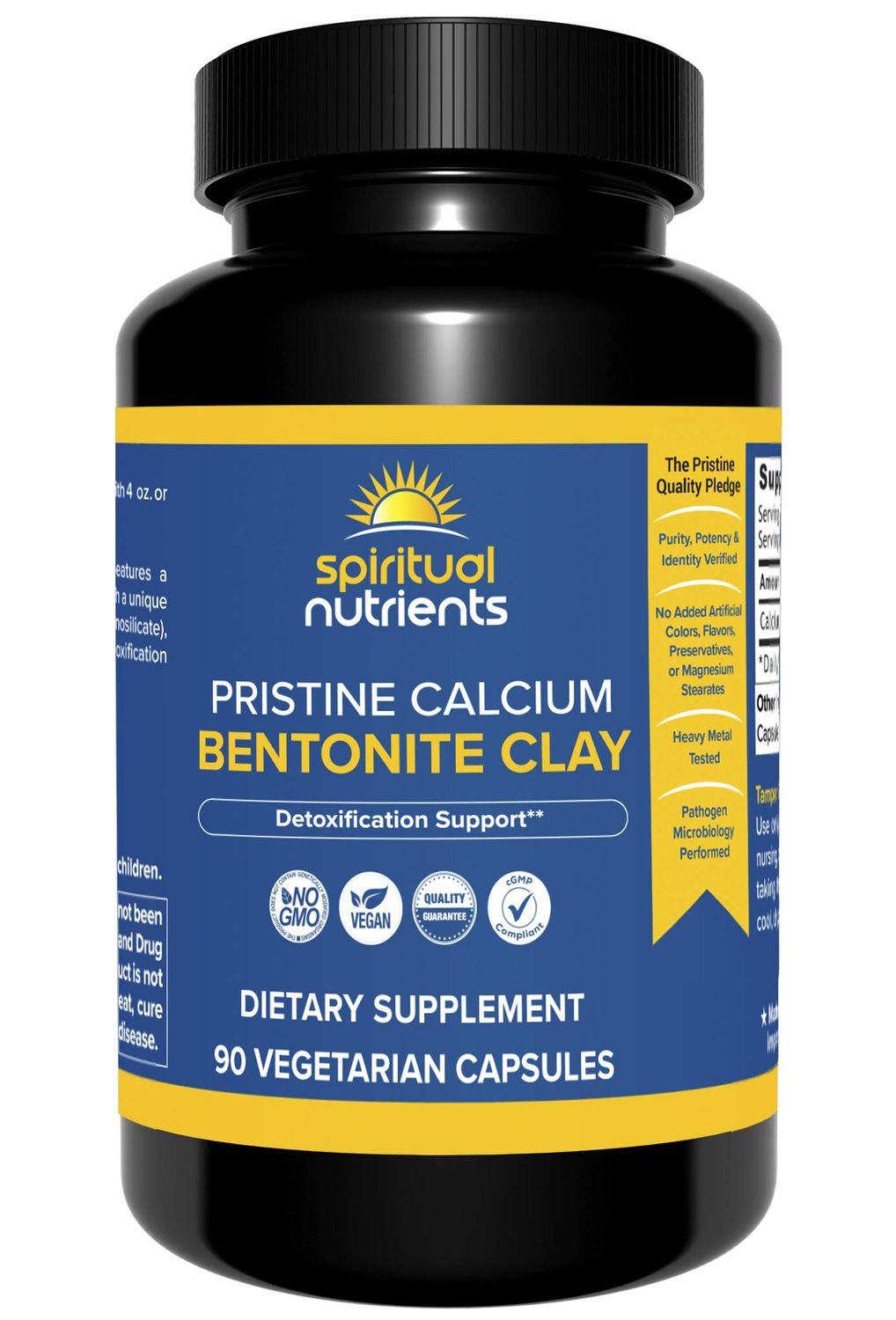 Spiritual Nutrients Pristine Calcium Bentonite Clay | Whole Body Detoxification, Featuring Calcium Aluminosilicate | Non-GMO, Vegan | 90 Capsules