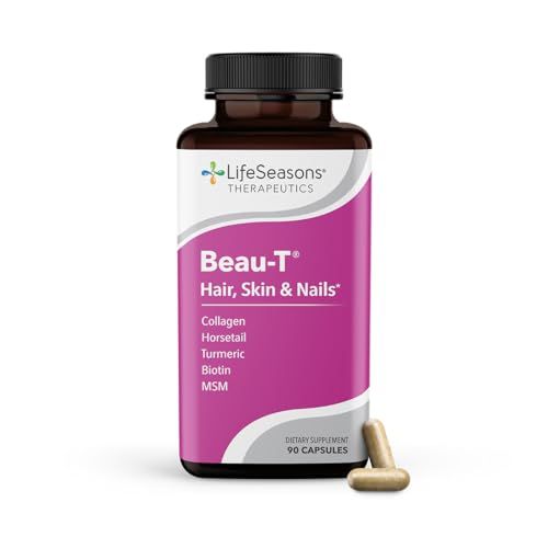 Beau-T - Hair, Nail &amp; Skincare Supplement - Biotin Collagen Horsetail MSM &amp; Turmeric - Promotes Healthy Hair and Nail Growth - Supports Clear Skin &amp; Fights Acne - Nail Strengthener - 90 Capsules