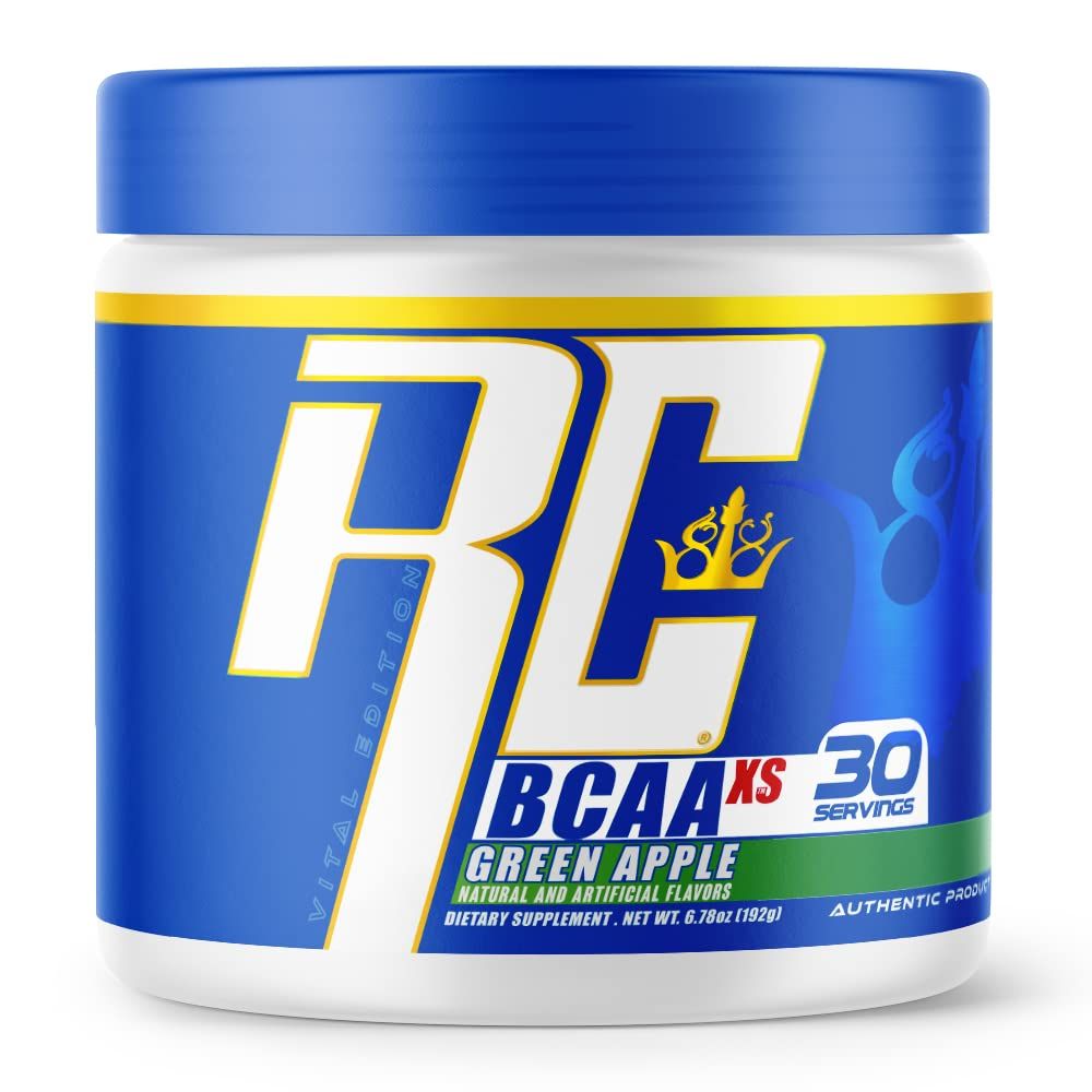 Ronnie Coleman&#39;s BCAA XS Powder with EAAs, Branched Chain Amino Acids Post Workout Muscle Recovery, Sugar Free Hydration Drink for Women and Men, Green Apple, 30 Servings