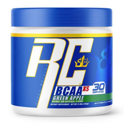 Ronnie Coleman&#39;s BCAA XS Powder with EAAs, Branched Chain Amino Acids Post Workout Muscle Recovery, Sugar Free Hydration Drink for Women and Men, Green Apple, 30 Servings