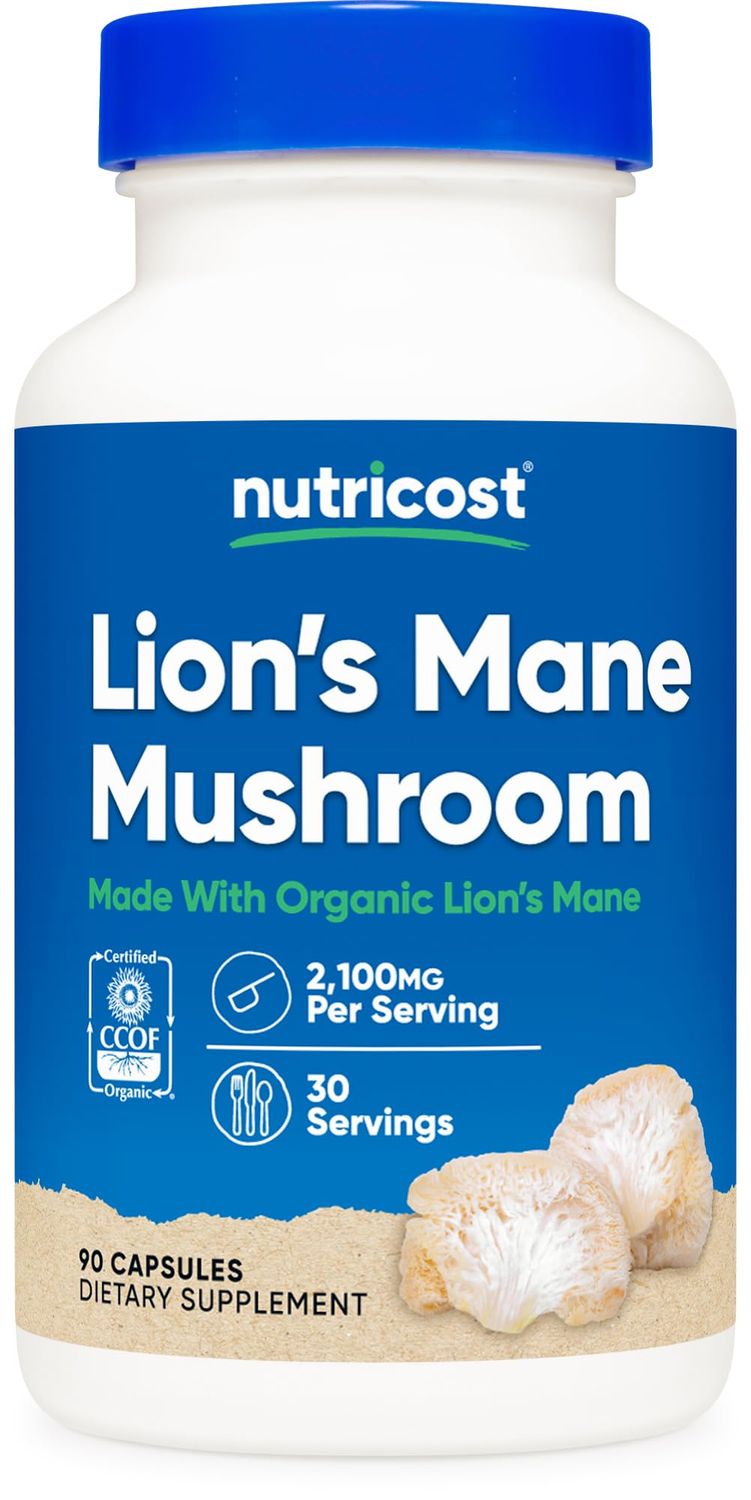 Nutricost Lion&#39;s Mane Mushroom Capsules 1650mg, 30 Servings - CCOF Certified Made with Organic, Vegetarian, Gluten Free, 550mg Per Capsule, 90 Capsules
