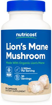 Nutricost Lion&#39;s Mane Mushroom Capsules 1650mg, 30 Servings - CCOF Certified Made with Organic, Vegetarian, Gluten Free, 550mg Per Capsule, 90 Capsules