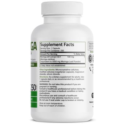 Bronson Moringa Extra Strength Capsules Moringa Oleifera Powder, 250 Count
