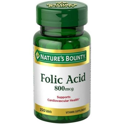 Nature&#39;s Bounty Folic Acid 800 mcg Tablets Maximum Strength 250 ea