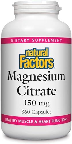 Natural Factors, Magnesium Citrate 150 mg, Muscle and Heart Health Formula, 360 Capsules