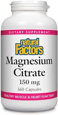 Natural Factors, Magnesium Citrate 150 mg, Muscle and Heart Health Formula, 360 Capsules