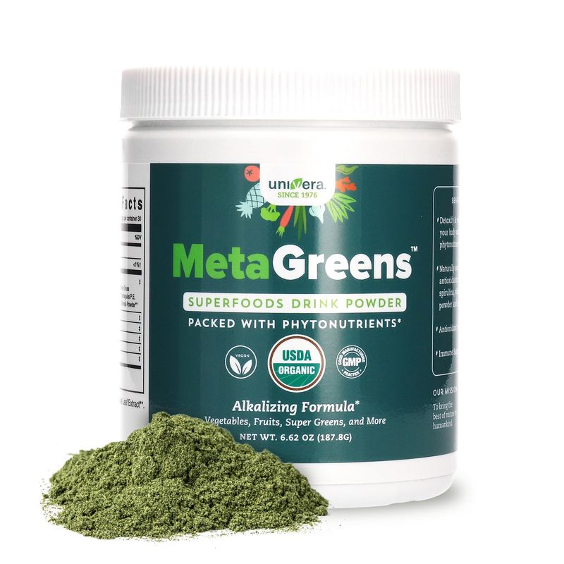 Univera Metagreens, Green Superfoods Blend Powder, Smoothie Mix with Organic Spirulina, Vital Antioxidants, Alkalize, Detoxify, Vegan, Non-GMO, 30-Day Supply.