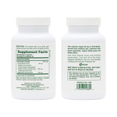 Natures Plus Chlorophyll Complex - 90 Vegetarian Capsules - Nutritional Support for General Well-Being - Vegan - 45 Servings