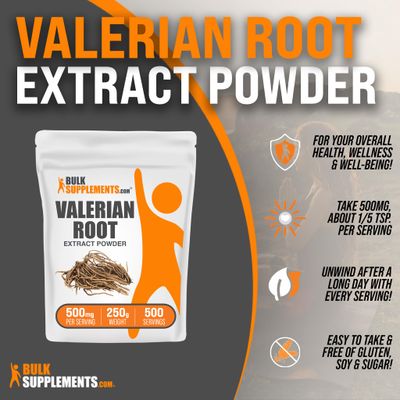 BulkSupplements.com Valerian Root Extract Powder - Valerian Root Powder, Valerian Extract - for Overall Well-Being, Gluten Free, 500mg per Serving, 250g (8.8 oz), Pack of 1