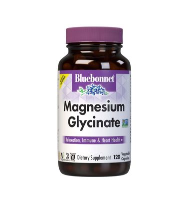 Bluebonnet Nutrition Magnesium Glycinate 400mg Maximum Absorption Mineral Complex Supports Energy Production &amp; Enzyme Function - Non-GMO, Soy-Free, Gluten-Free - 120 Veggie Capsules