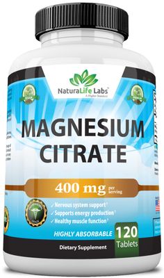 Magnesium Citrate 400 mg - High Potency Elemental Magnesium Essential Mineral for Heart, Muscle, &amp; Digestion Support - Non-GMO - 120 Tablets