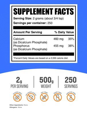 BulkSupplements.com Dicalcium Phosphate Powder - Calcium Supplement, Dicalcium Phosphate as Leavening Agent - Unflavored &amp; Gluten Free, 2000mg per Serving, 500g (1.1 lbs) (Pack of 1)