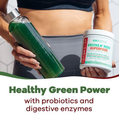 GOBIOTIX Super Greens and Reds Powder - Red and Green Superfood - Probiotic Supplement - Digestive Enzymes and Beet Root Powder - Organic Whole Foods Dietary Supplement (Pom Raspberry, 1 Pack)