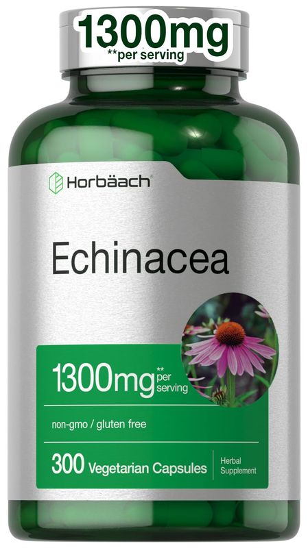 Horbach Echinacea Extract Capsules 1300mg | 300 Count | Vegan, Non-GMO, Gluten Free Supplement
