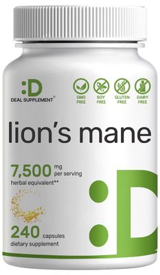 Lions Mane Mushroom Supplement, 7,500*mg Per Serving, 240* Capsules - Active Fruiting Body &amp; Mycelium 10:1 Extract - Natural Brain Nootropic &amp; Immune System Booster - Non-GMO