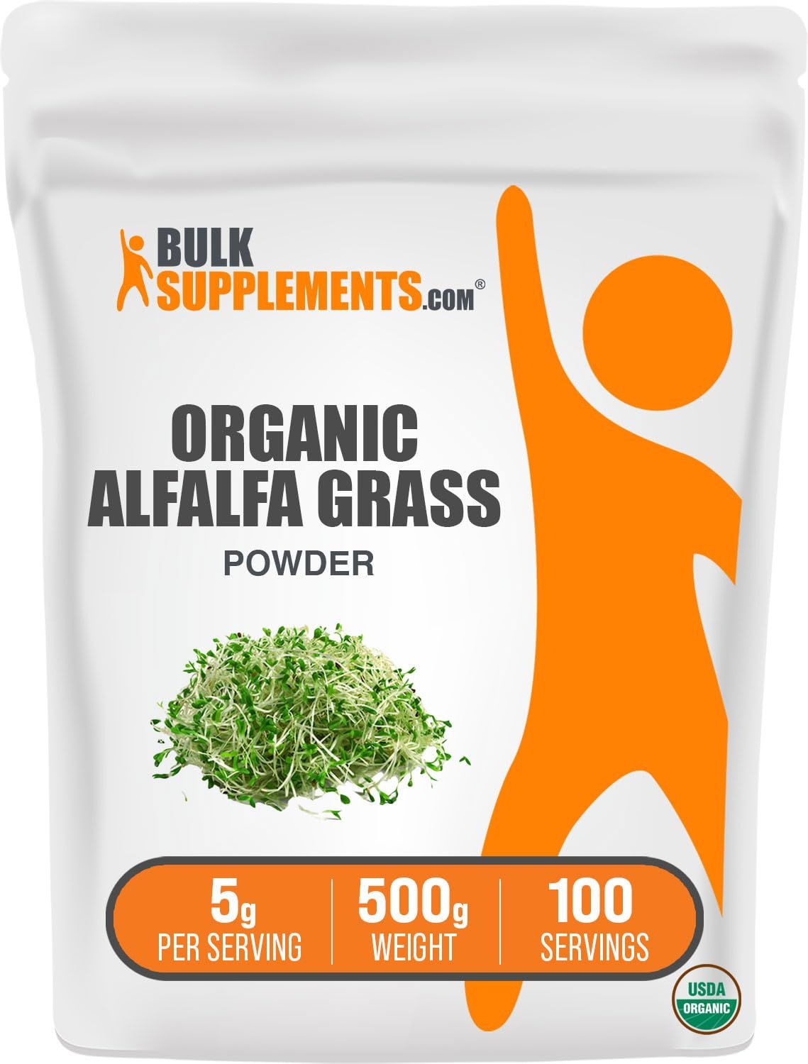 BulkSupplements.com Organic Alfalfa Grass Powder - Alfalfa Supplement, Green Superfood Powder, Alfalfa Powder Organic - Vegan &amp; Gluten Free, 5g per Serving, 500g (1.1 lbs) (Pack of 1)