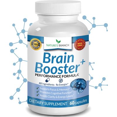 40-in-1 Brain Booster Supplement For Focus, Memory, Clarity, Energy | Advanced Vitamins Plus eBook | For Men &amp; Women, Cognitive Function Nootropic Support with DMAE, Brain Health Formula | 60 Capsules