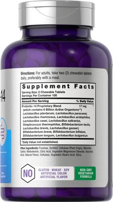 Horbach Probiotics 6 Billion CFUs | 200 Chewable Tablets | Berry Flavor | 14 Probiotic Strains | Vegetarian, Non-GMO & Gluten Free Supplement for Men & Women