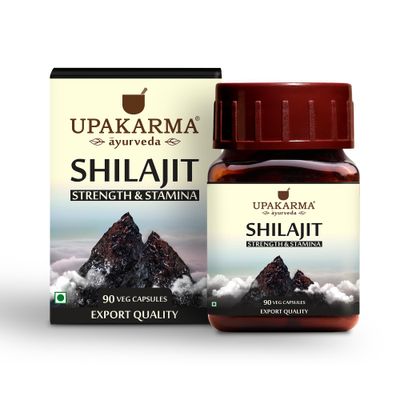 Upakarma Ayurveda 100% Pure Shilajit 90 Capsules for Strength,Stamina,Immune Support,Natural Source of Fulvic Acid &amp; Trace Minerals-1000 MG for 2 Capsule(Daily Dosage), 45 Days of Supply - Pack of 1
