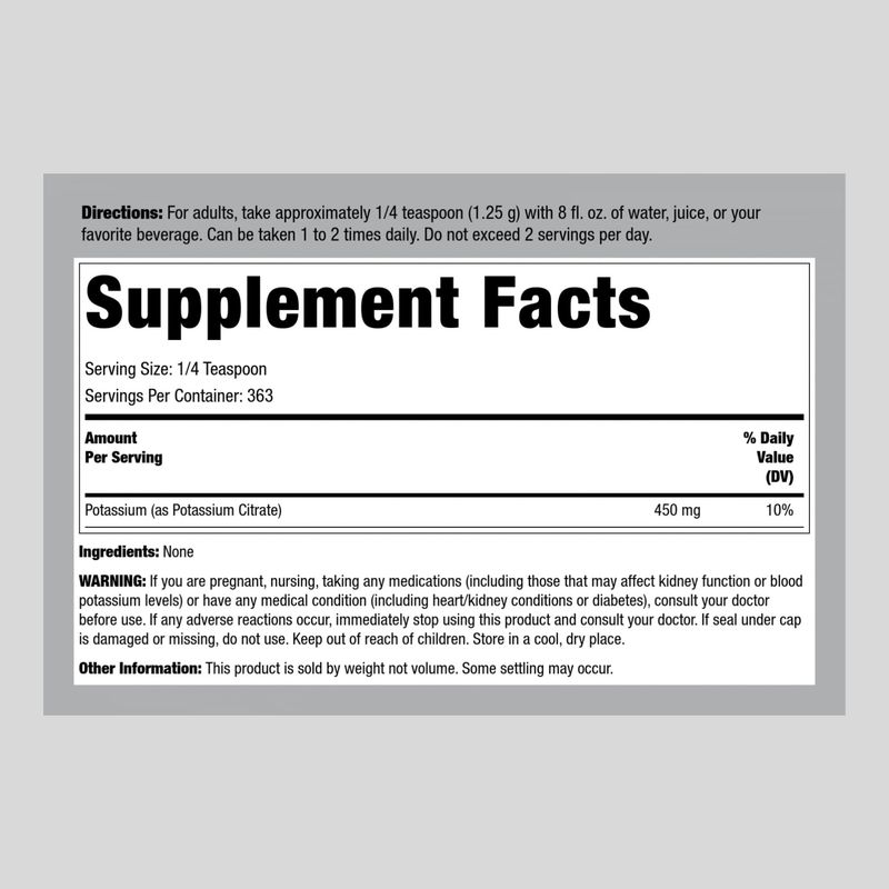 Piping Rock Potassium Citrate Powder 1 lb | Vegan, Vegetarian, Non-GMO, Gluten Free Supplement