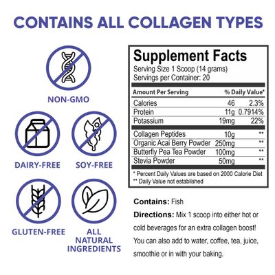 Teami Marine Collagen Powder for Women &amp; Men | Butterfly colageno hidrolizado for Women &amp; Men | Multi Collagen Peptides Powder for Skin, Hair, Nail &amp; Joint Support Delicious Taste | 10g per Serving
